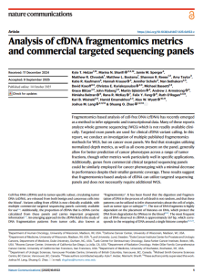 Image of the first page of the article, Analysis of cfDNA fragmentomics metrics and commercial targeted sequencing panels