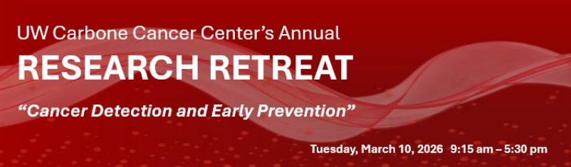 Snippet of UWCCC Research Retreat abstract book cover page, featuring the name, "Cancer Detection and Early Prevention" in white lettering with a red background